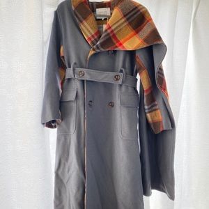 Women wool coat Multi-function coat with scarf